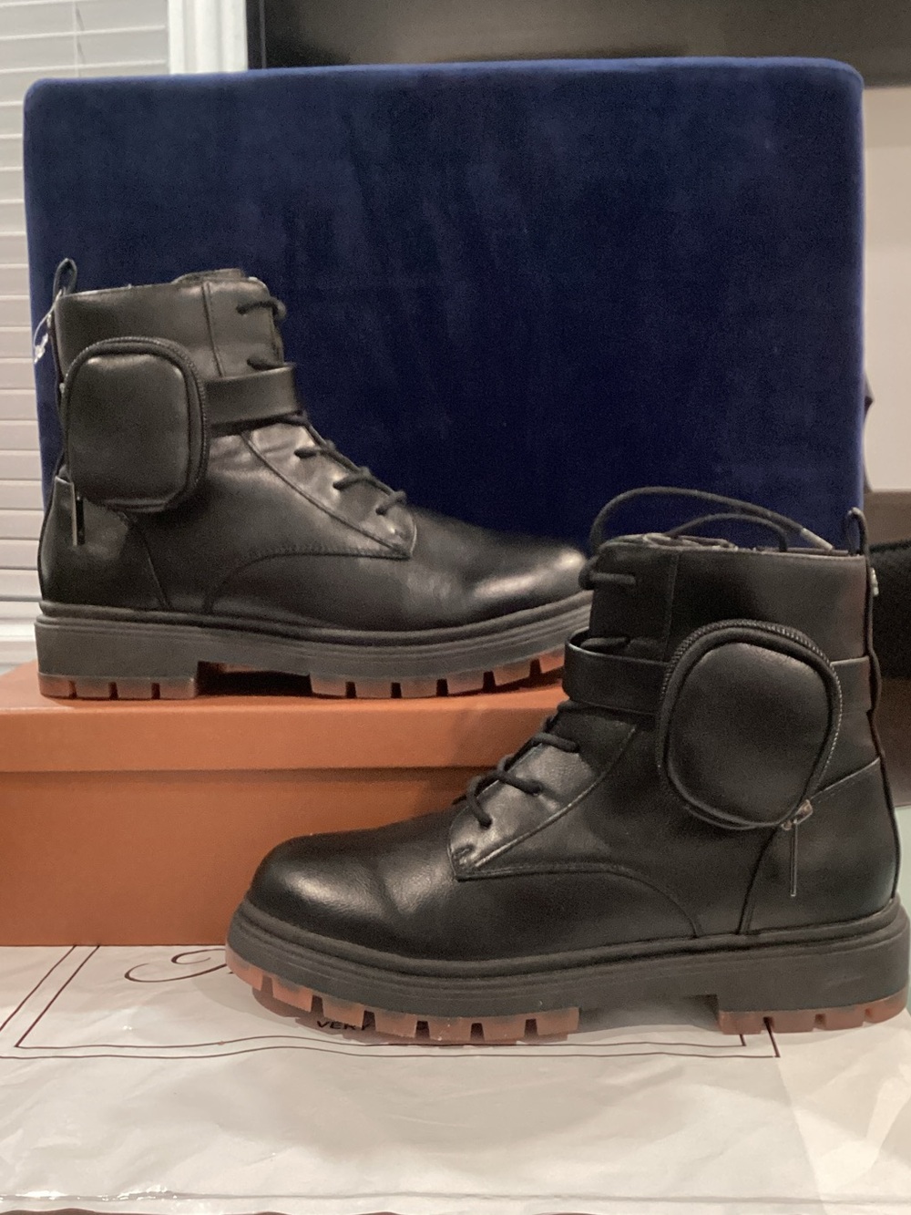 Nina Milly Black Combat Boots Utility Pouch Lug Sole Women’s Size 5 NWOB